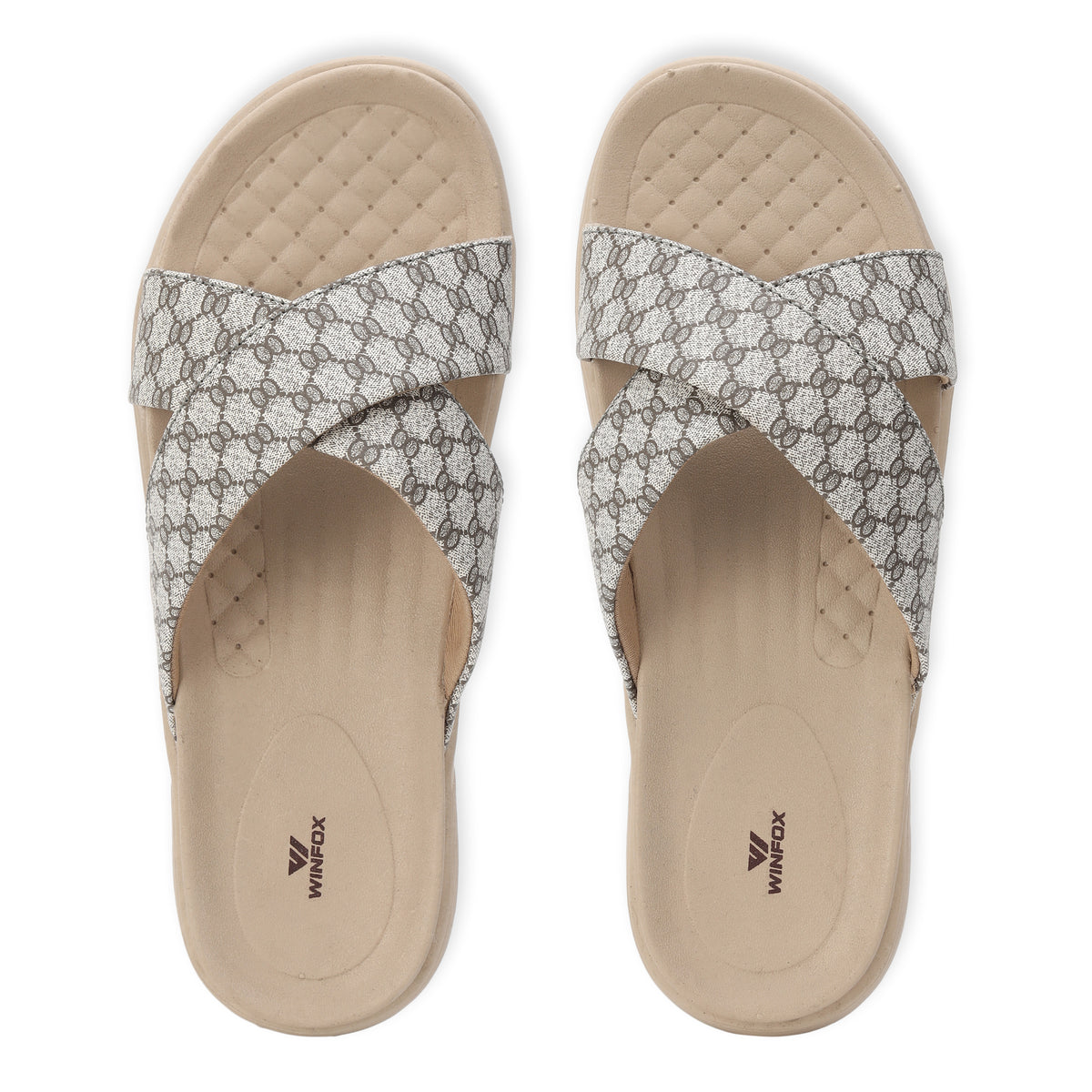 WINFOX Floura Crossed-Strap Platform Slides for Women — Beige