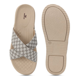 WINFOX Floura Crossed-Strap Platform Slides for Women — Beige
