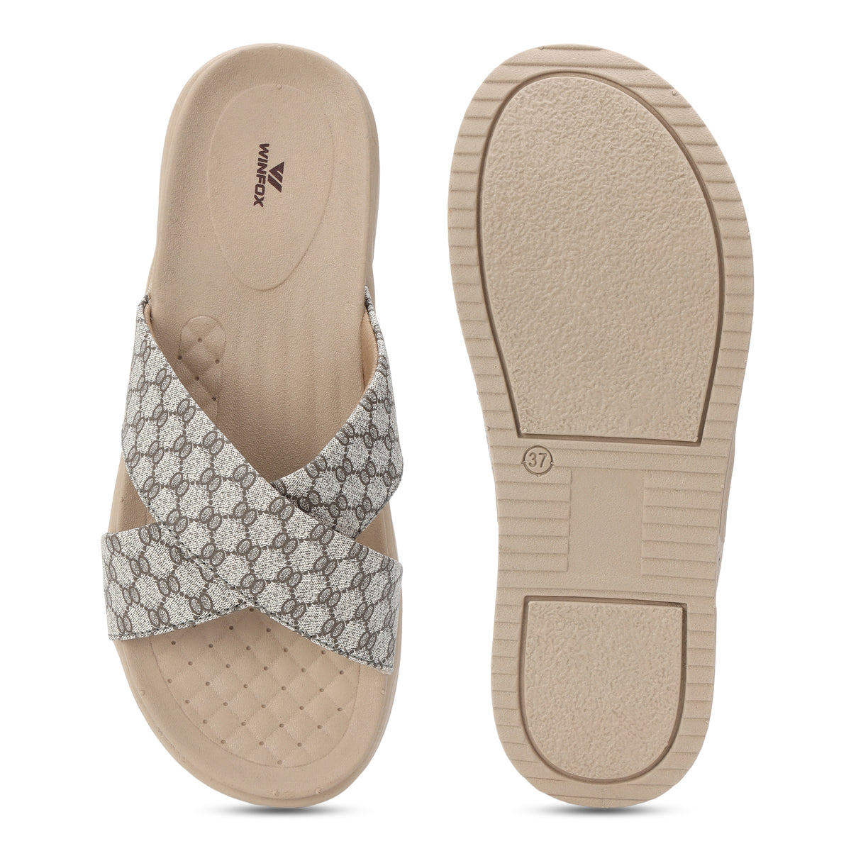 WINFOX Floura Crossed-Strap Platform Slides for Women — Beige