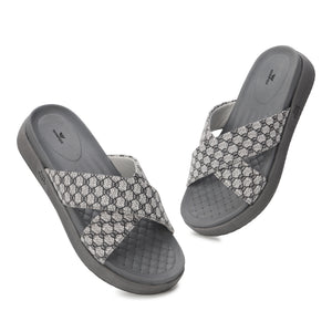 WINFOX Floura Crossed-Strap Platform Slides for Women — Grey