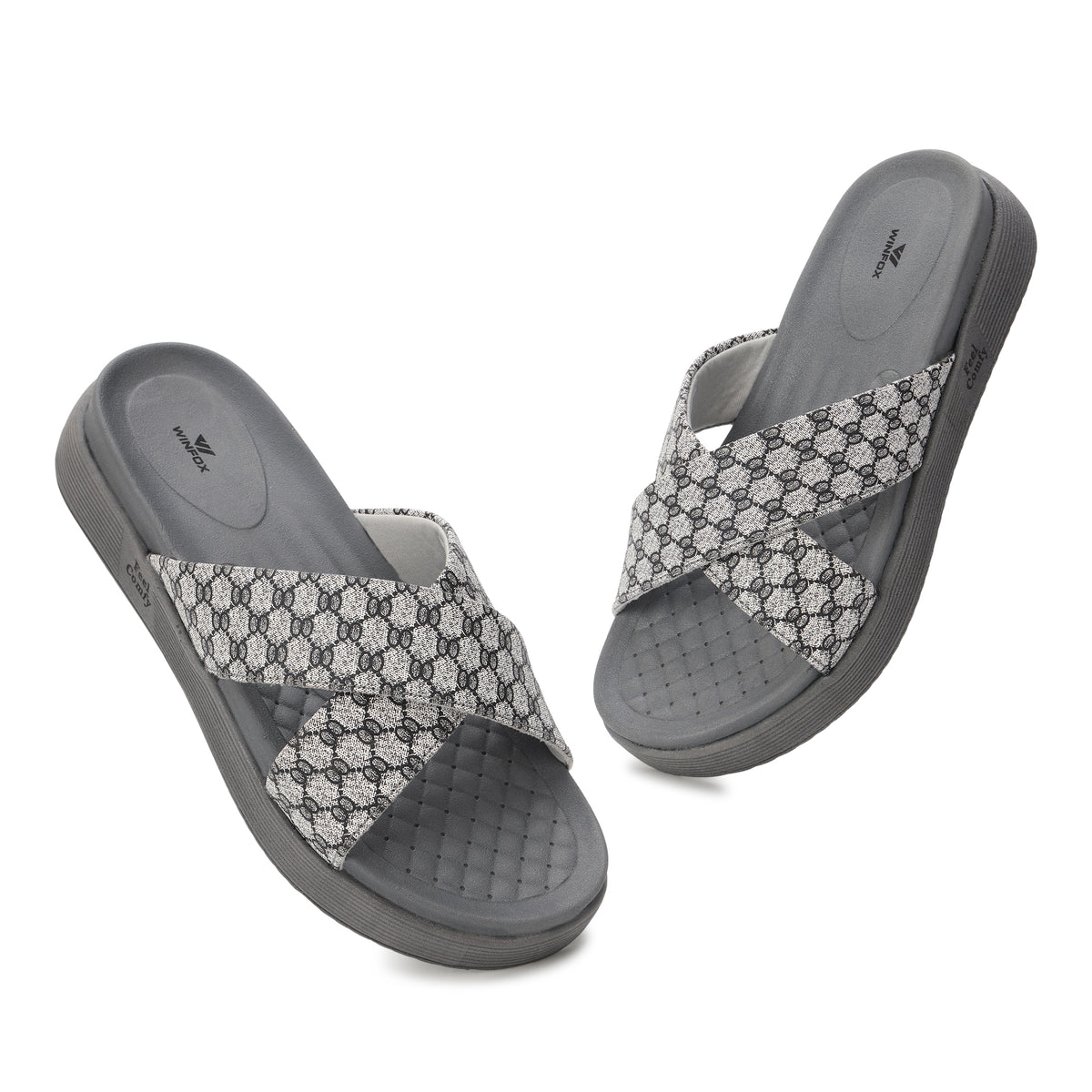 WINFOX Floura Crossed-Strap Platform Slides for Women — Grey