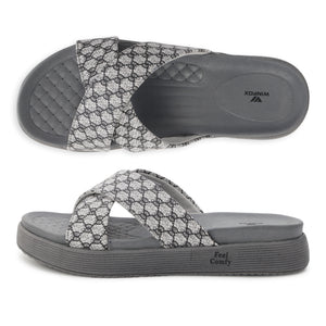 WINFOX Floura Crossed-Strap Platform Slides for Women — Grey