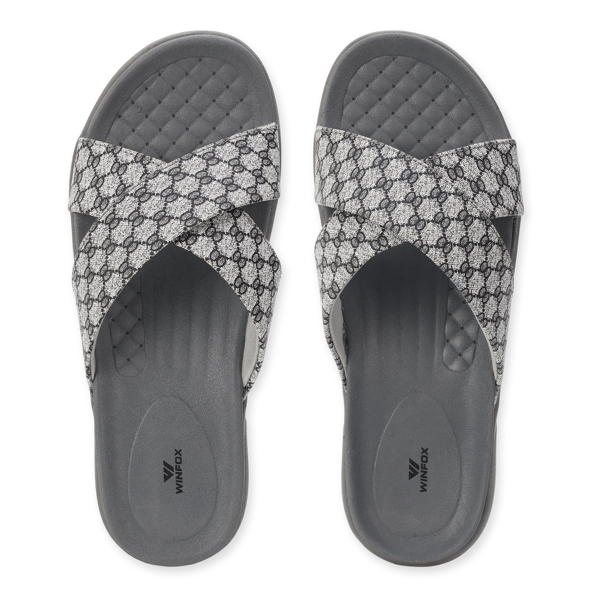 WINFOX Floura Crossed-Strap Platform Slides for Women — Grey