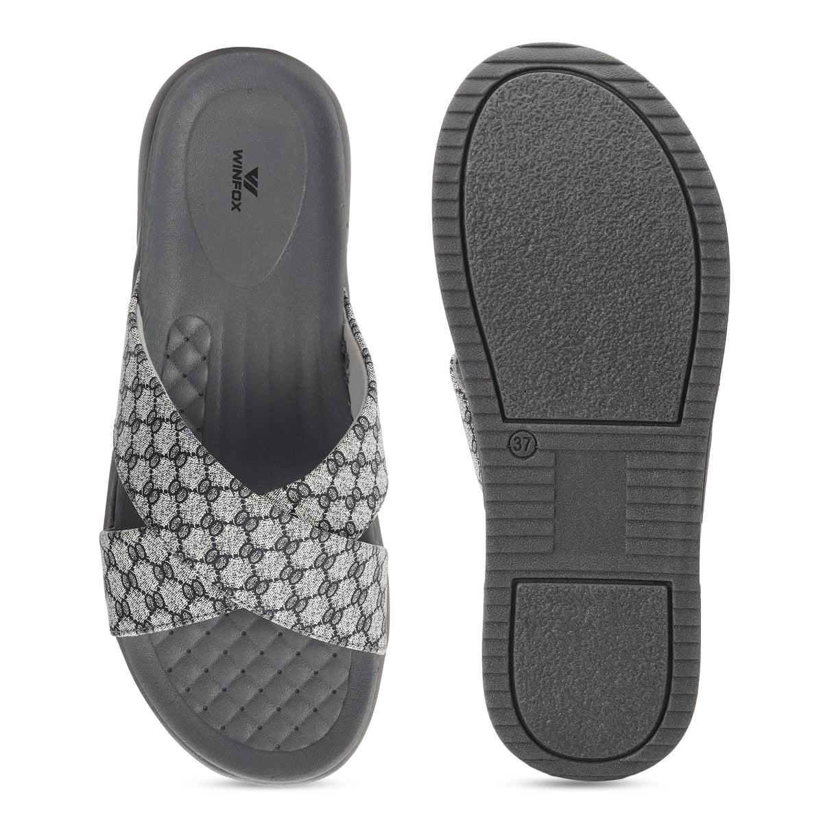 WINFOX Floura Crossed-Strap Platform Slides for Women — Grey