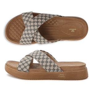 WINFOX Floura Crossed-Strap Platform Slides for Women — Tan