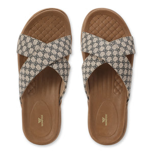 WINFOX Floura Crossed-Strap Platform Slides for Women — Tan