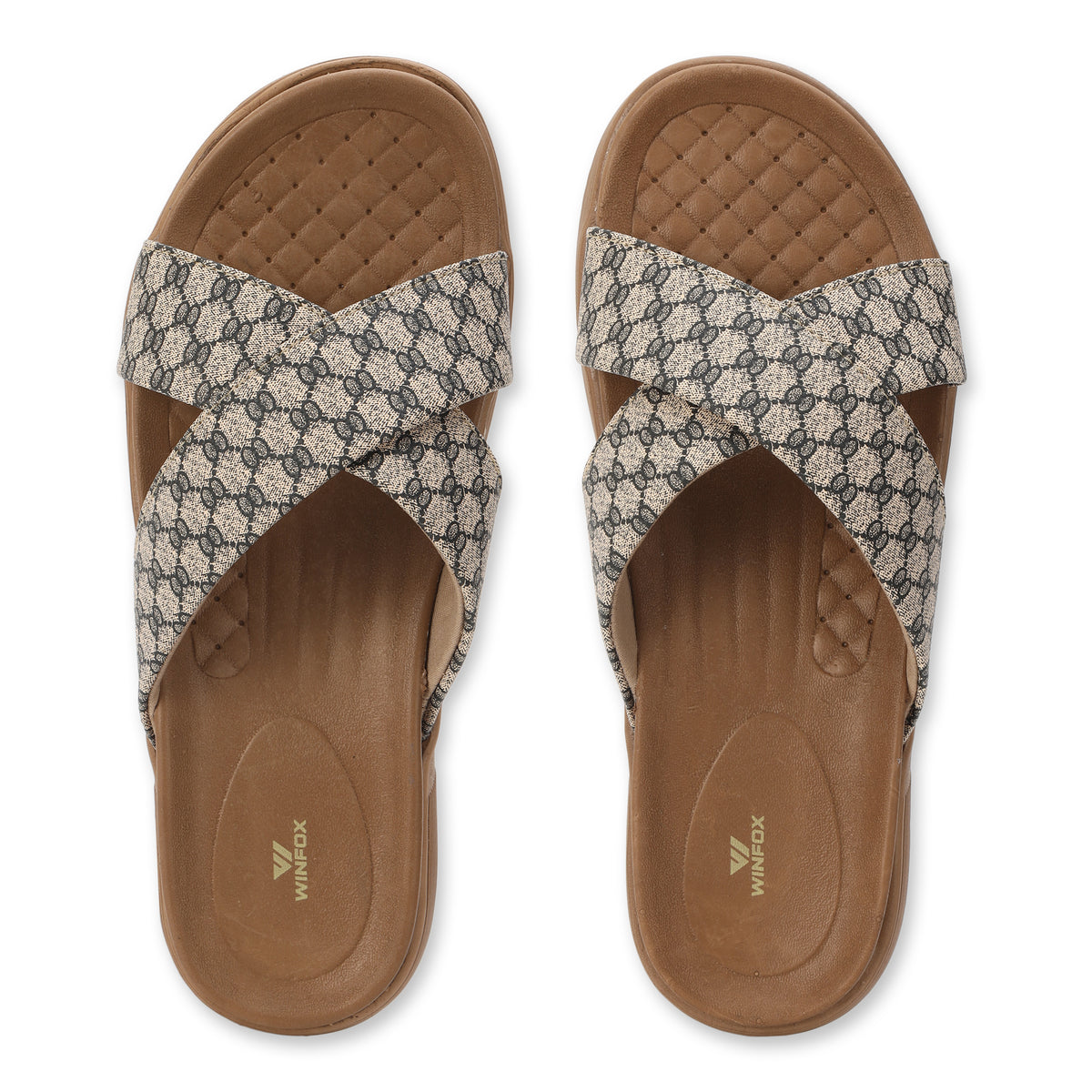 WINFOX Floura Crossed-Strap Platform Slides for Women — Tan