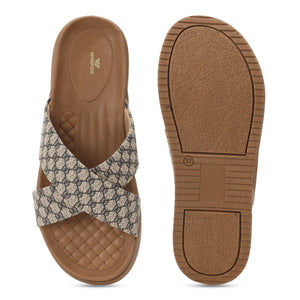 WINFOX Floura Crossed-Strap Platform Slides for Women — Tan