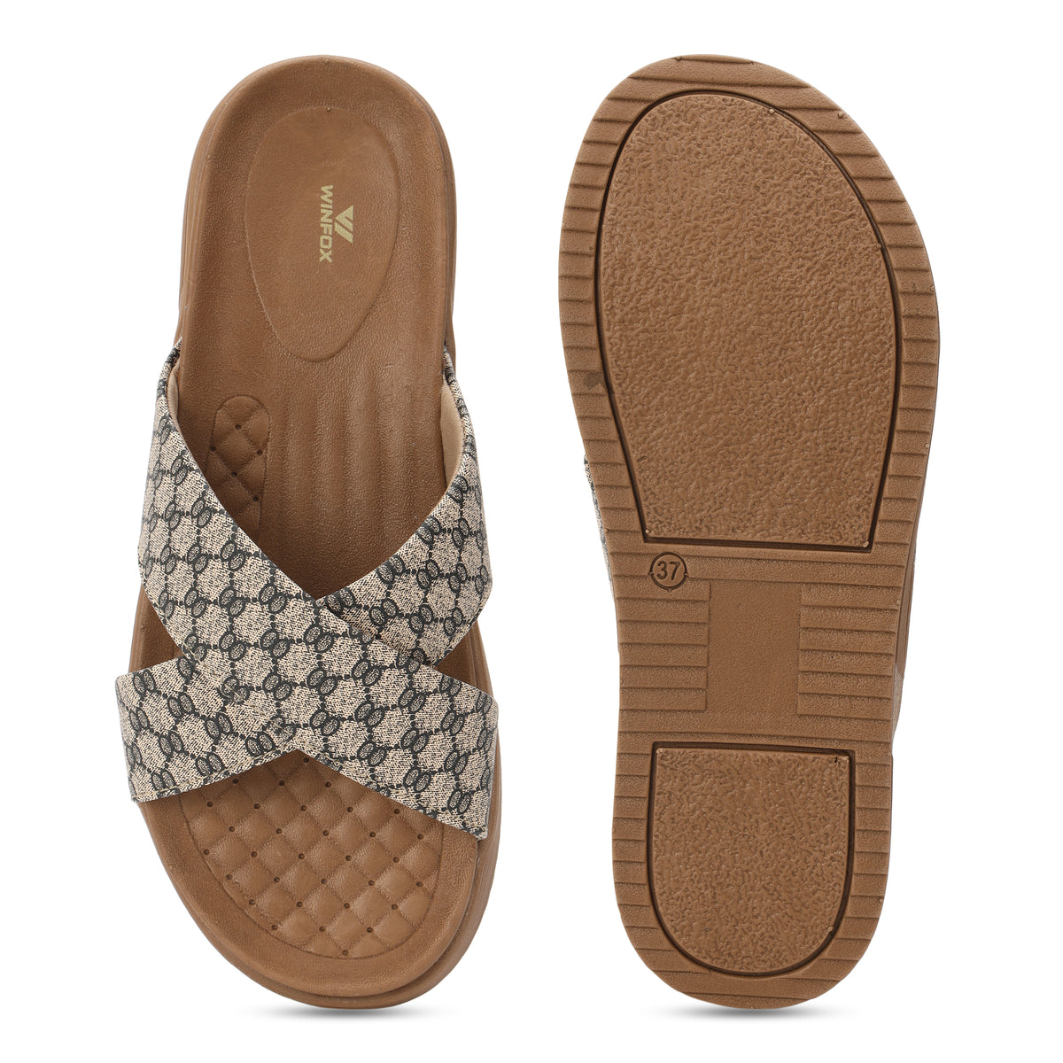 WINFOX Floura Crossed-Strap Platform Slides for Women — Tan