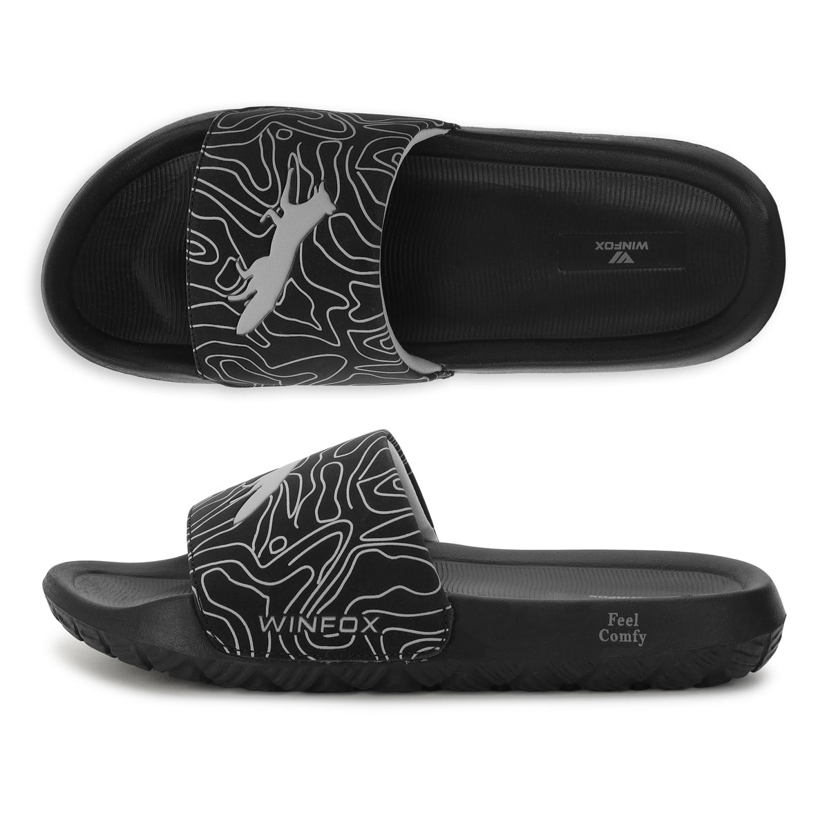 WINFOX Fox Printed Slides for Men — Black