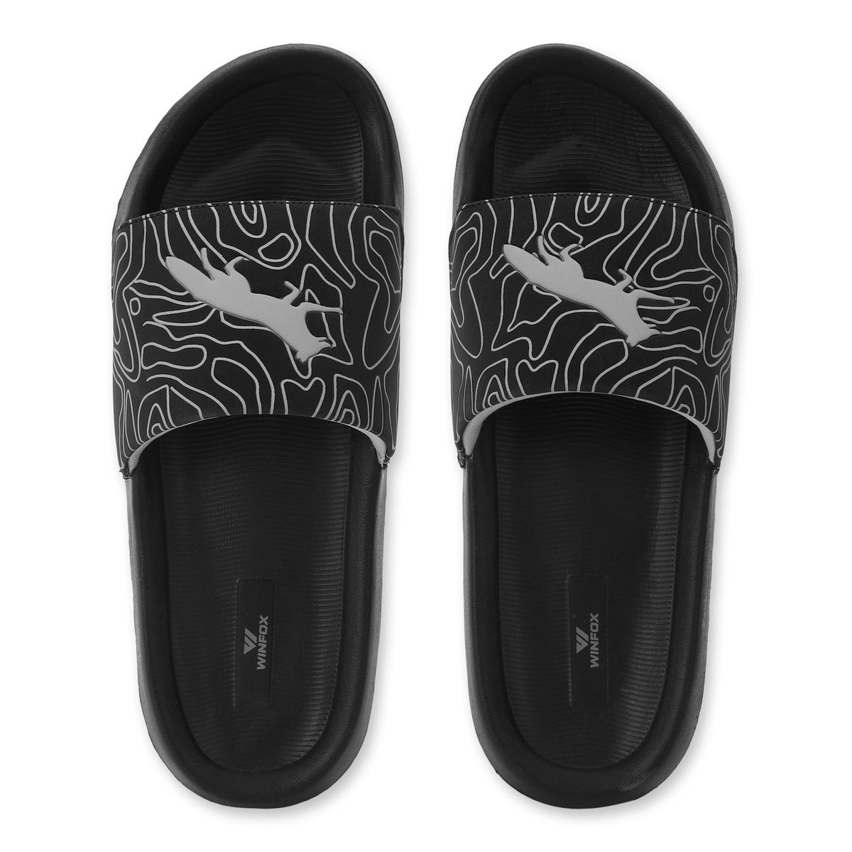 WINFOX Fox Printed Slides for Men — Black