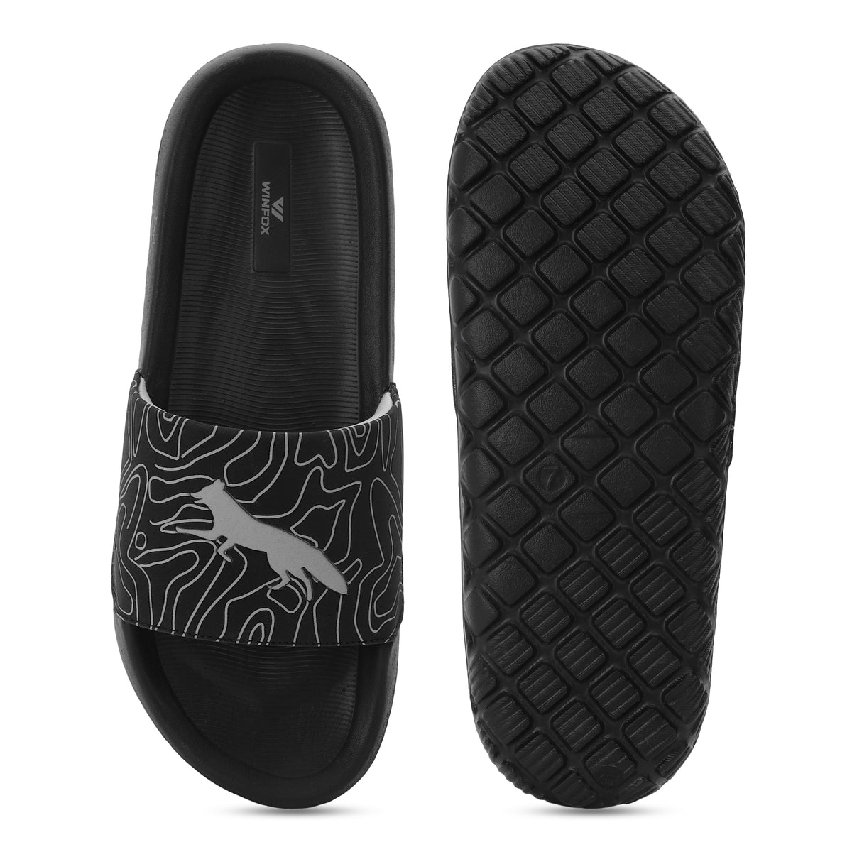 WINFOX Fox Printed Slides for Men — Black
