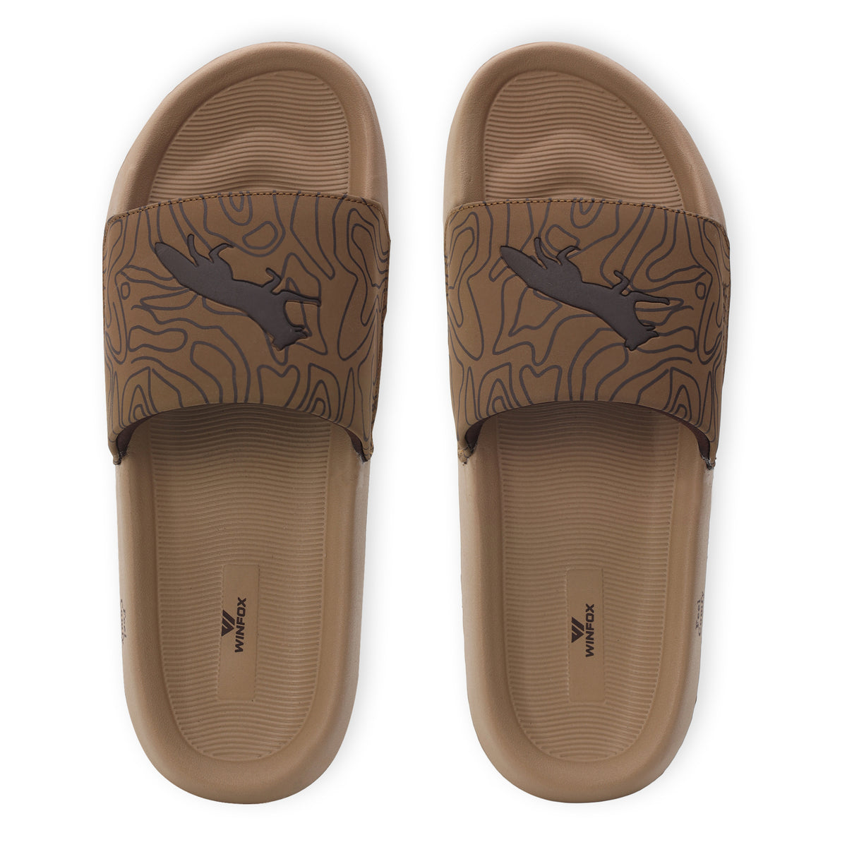 WINFOX Fox Printed Slides for Men — Chikoo / Tan