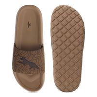 WINFOX Fox Printed Slides for Men — Chikoo / Tan