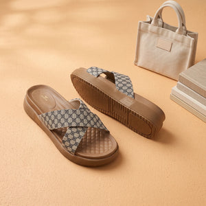 WINFOX Floura Crossed-Strap Platform Slides for Women — Tan