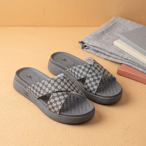 WINFOX Floura Crossed-Strap Platform Slides for Women — Grey