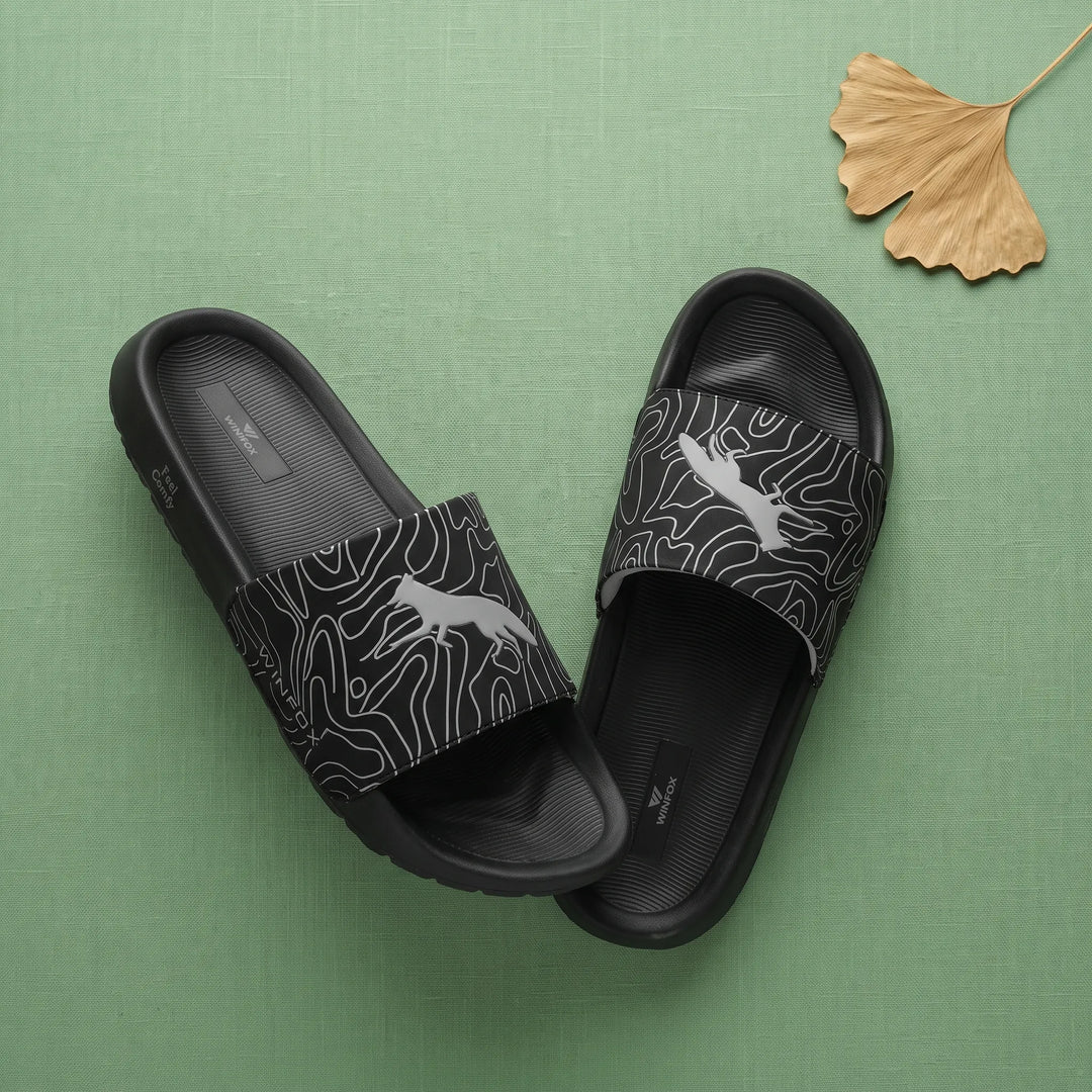 WINFOX Fox Printed Slides for Men — Black
