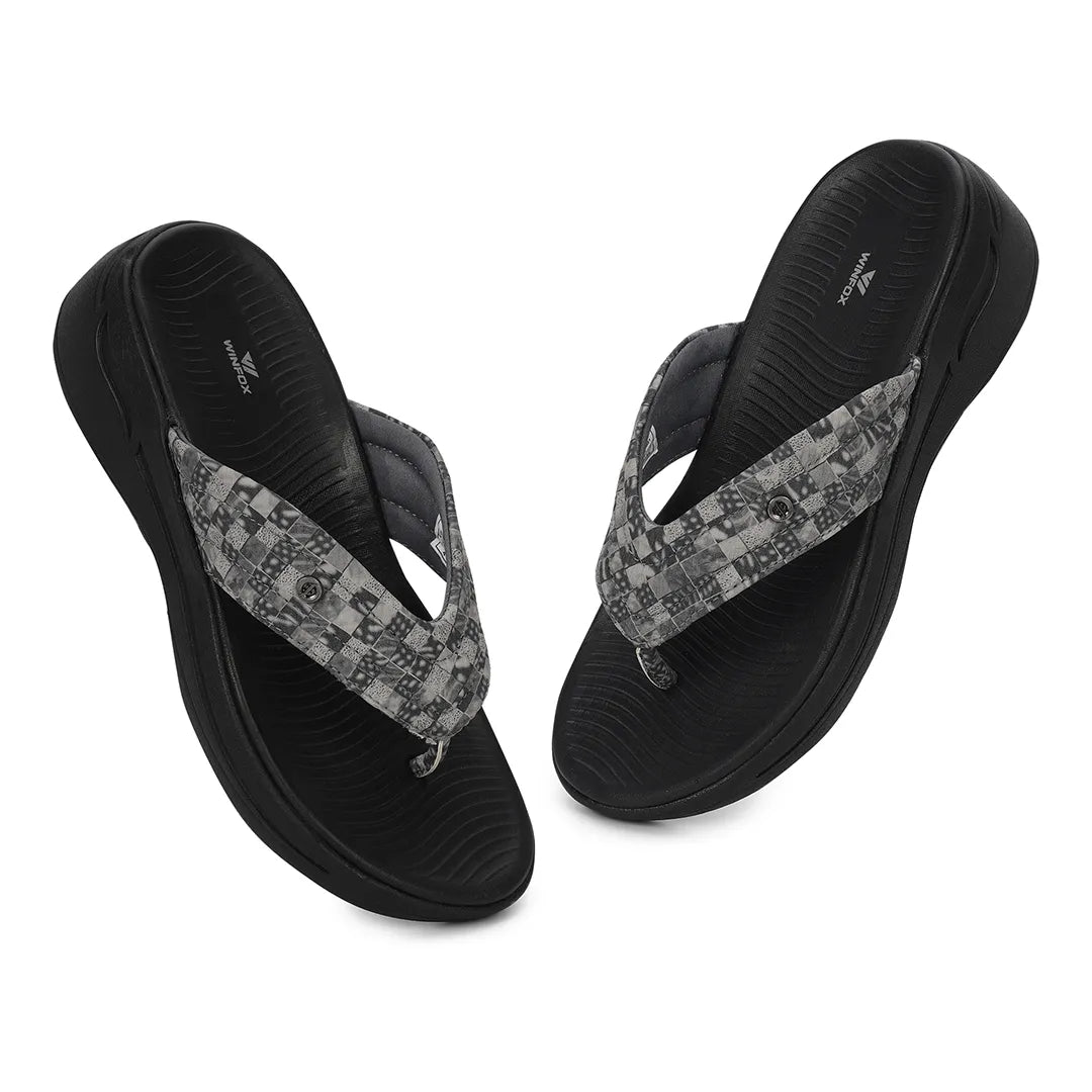 WINFOX Ginger Woven Thong Sandals for Women — Black