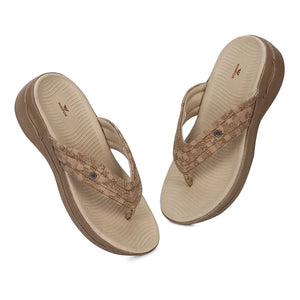 WINFOX Ginger Woven Thong Sandals for Women — Tan