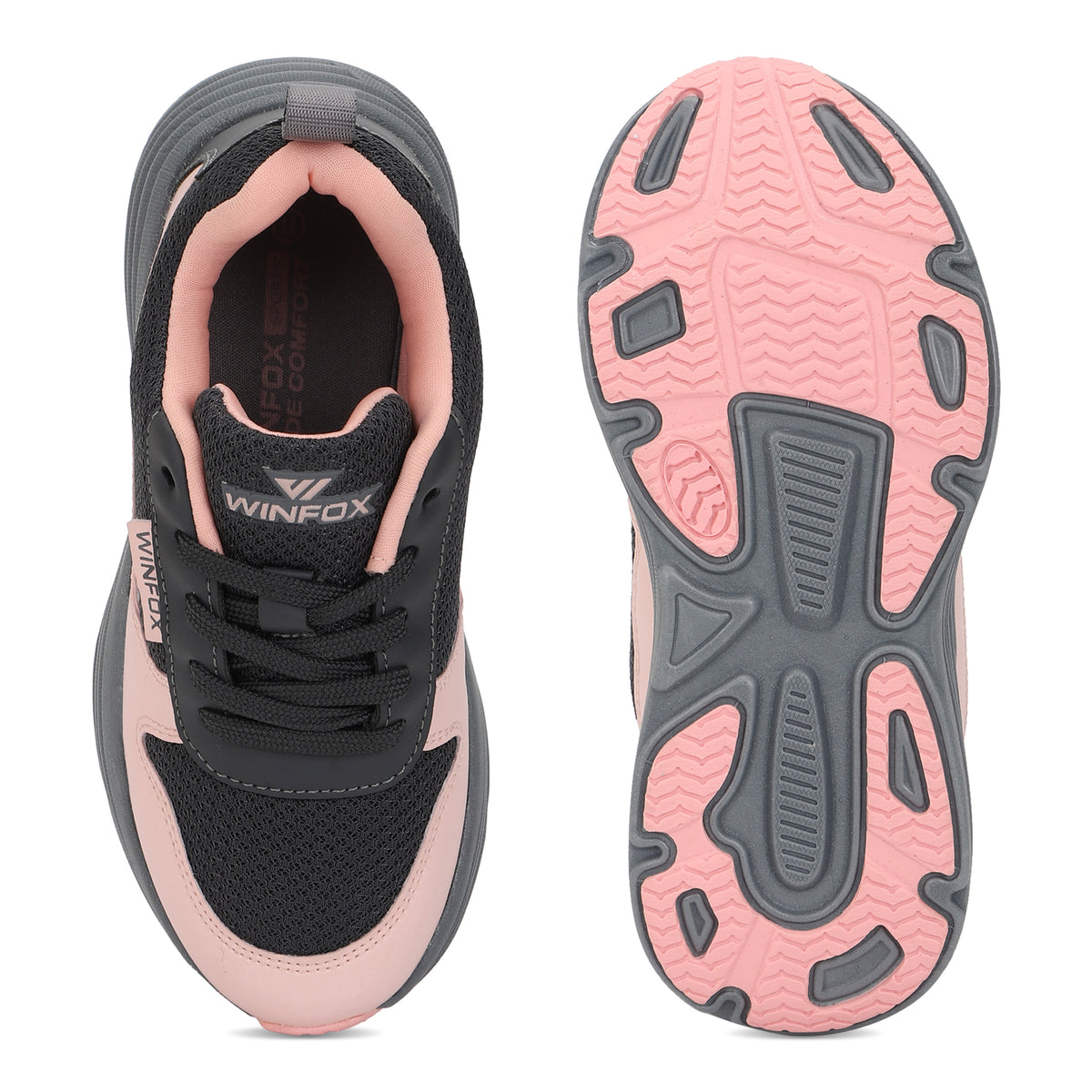 WINFOX Jasmine Girls' Cushioned Sneakers — Charcoal / Pink