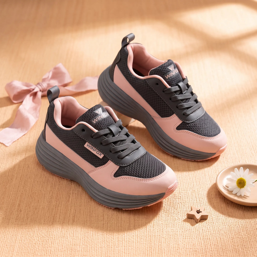 WINFOX Jasmine Girls' Cushioned Sneakers — Charcoal / Pink