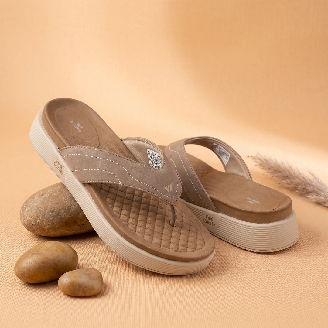 WINFOX Joya Cushioned Thong Sandals for Women — Tan