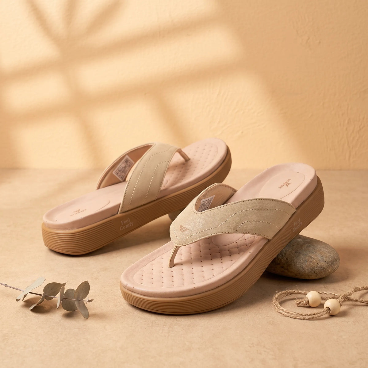 WINFOX Joya Cushioned Thong Sandals for Women — Beige