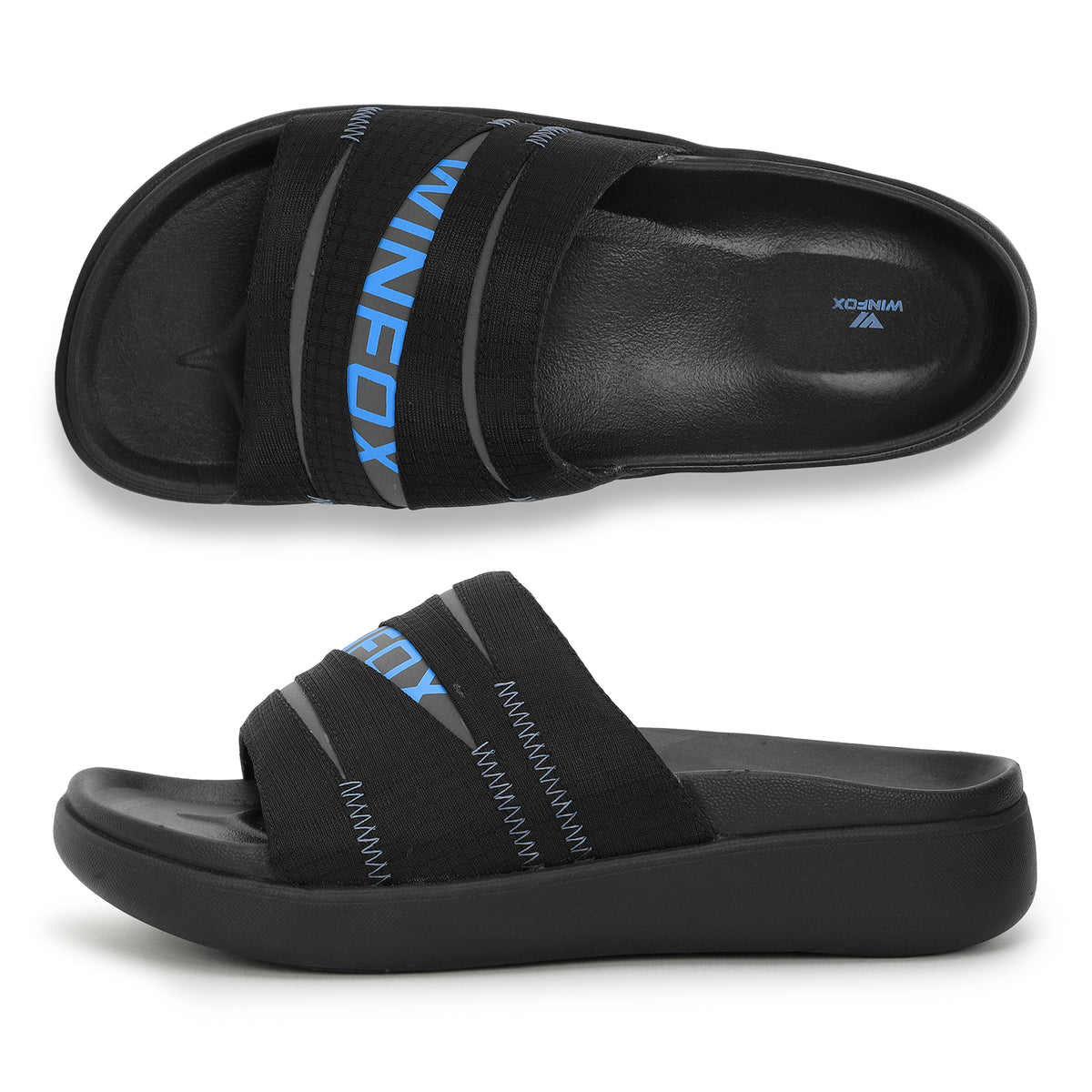 WINFOX Martin Padded Slides for Men — Black / Blue