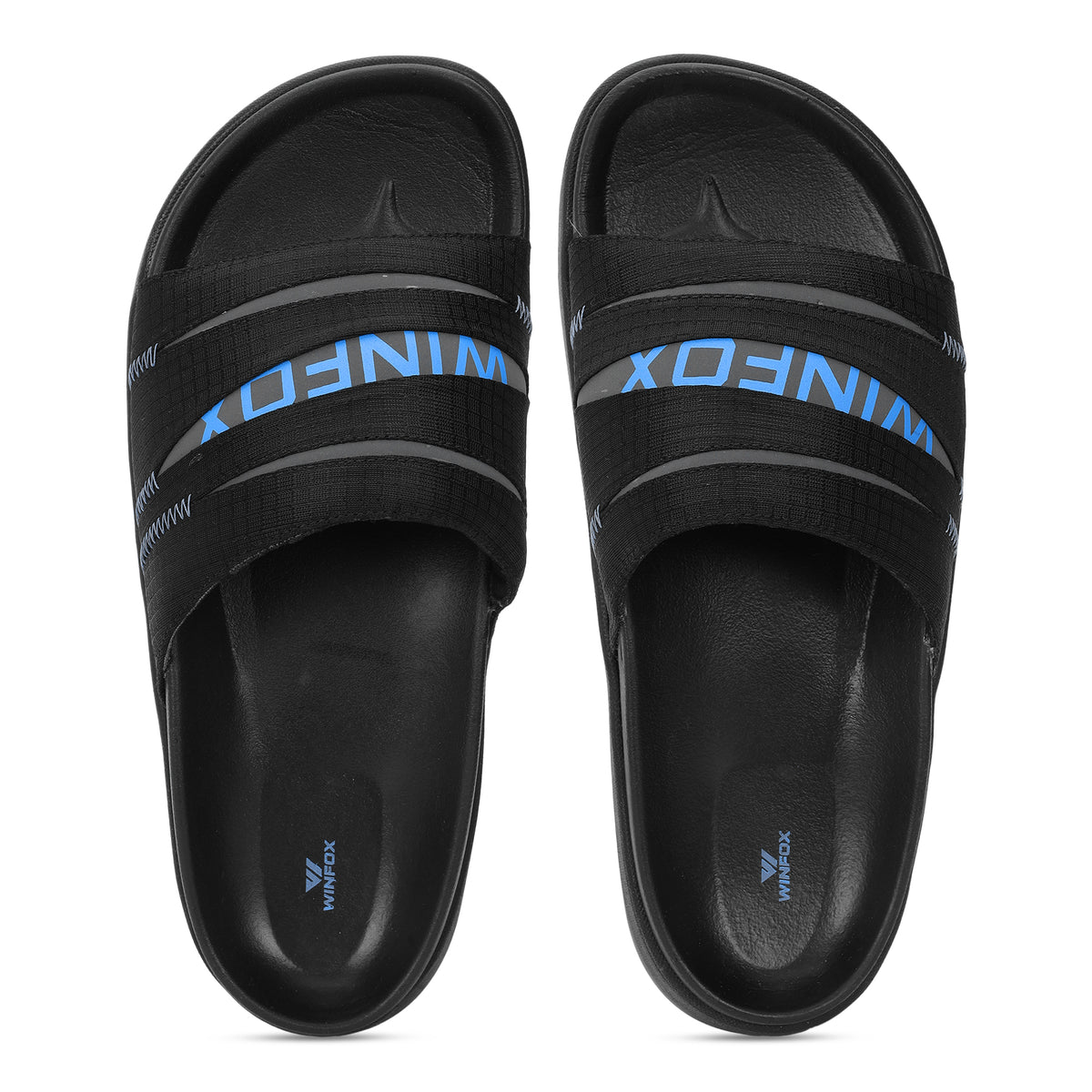 WINFOX Martin Padded Slides for Men — Black / Blue