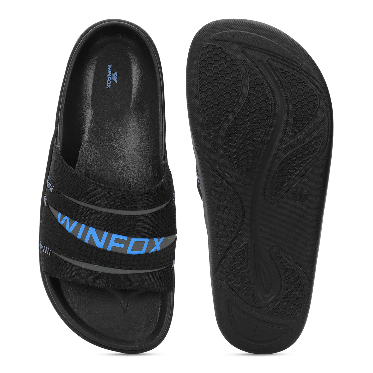 WINFOX Martin Padded Slides for Men — Black / Blue