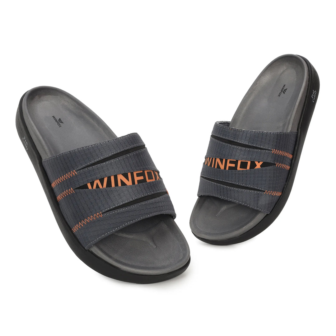 WINFOX Martin Padded Slides for Men — Charcoal / Orange