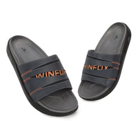 WINFOX Martin Padded Slides for Men — Charcoal / Orange