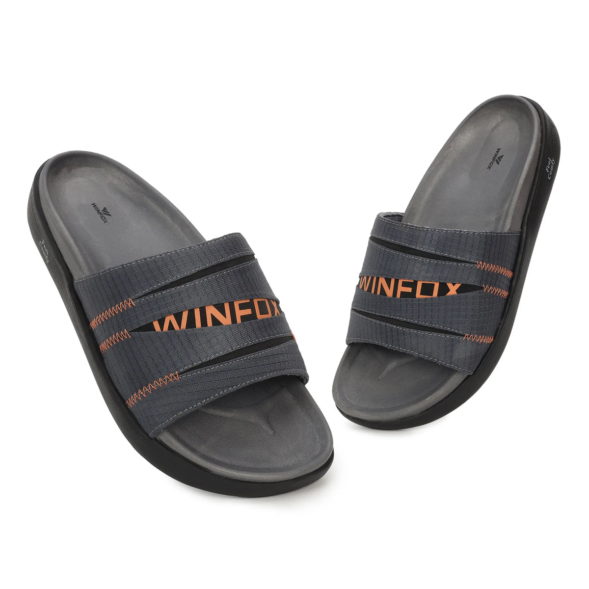 WINFOX Martin Padded Slides for Men — Charcoal / Orange