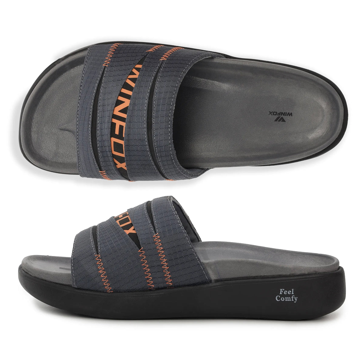 WINFOX Martin Padded Slides for Men — Charcoal / Orange