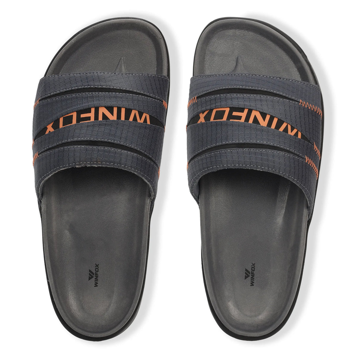 WINFOX Martin Padded Slides for Men — Charcoal / Orange