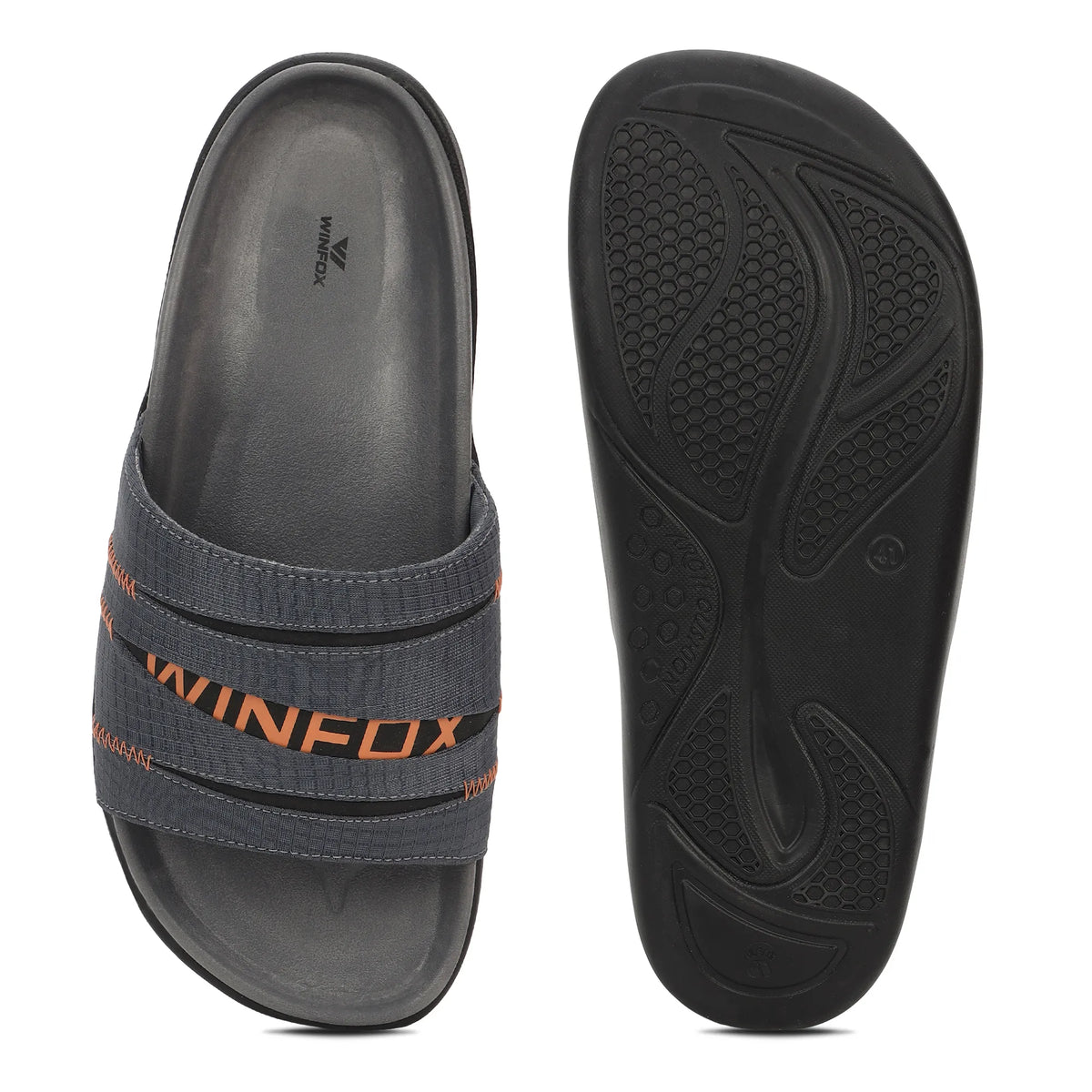 WINFOX Martin Padded Slides for Men — Charcoal / Orange