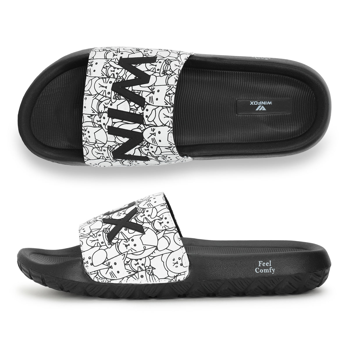 WINFOX Neoz Printed Slides for Men — Black / White