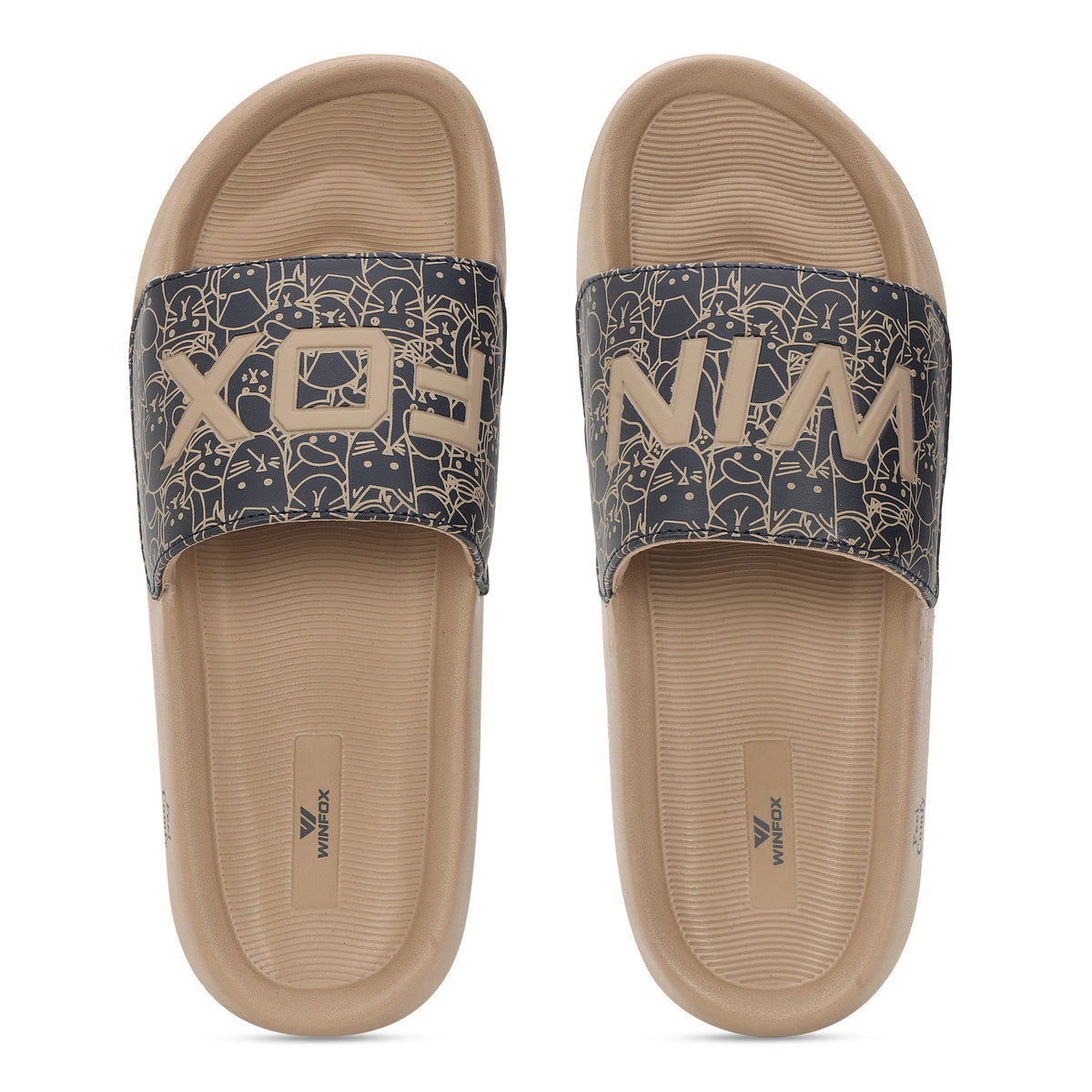 WINFOX Neoz Printed Slides for Men — Navy / Beige