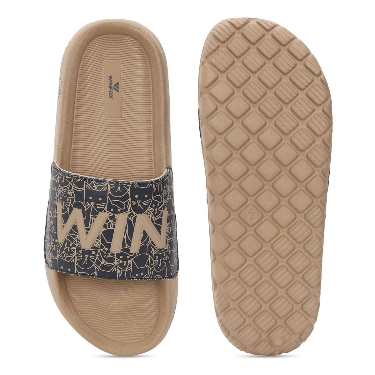 WINFOX Neoz Printed Slides for Men — Navy / Beige