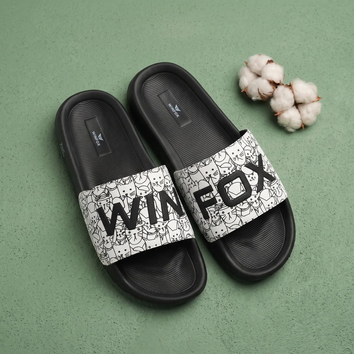 WINFOX Neoz Printed Slides for Men — Black / White