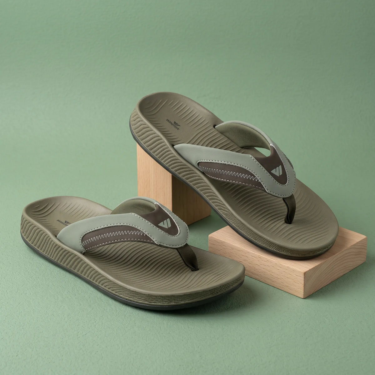 WINFOX Phantom Cushioned Flip Flops for Men — Olive / Sage