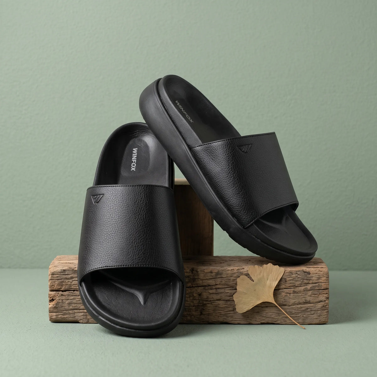 WINFOX Pure PU Slides for Men — Black