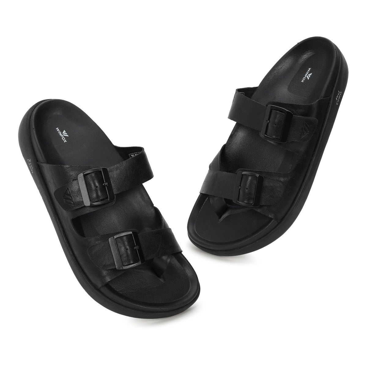 WINFOX Root Buckled Sandals for Men — Black