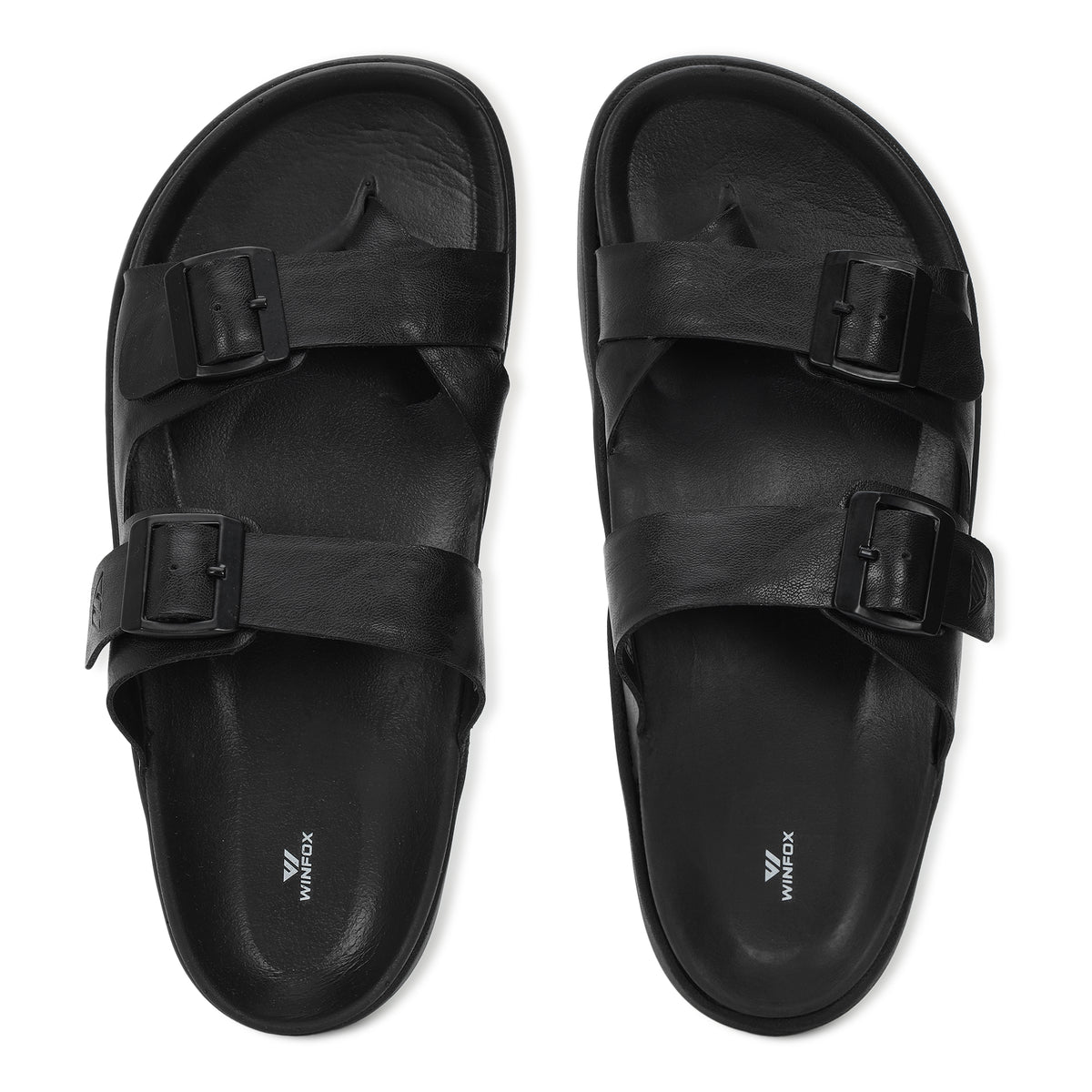 WINFOX Root Buckled Sandals for Men — Black