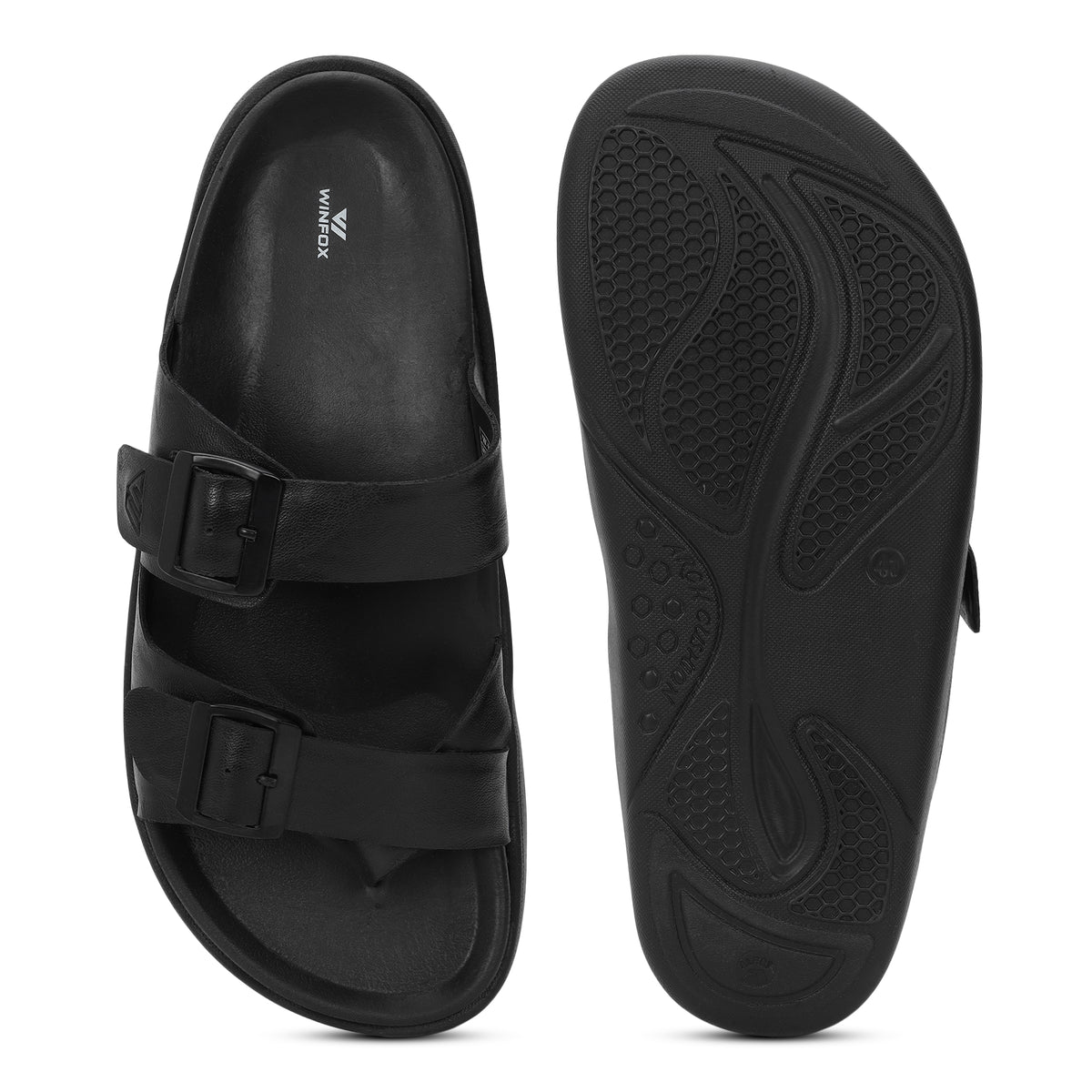 WINFOX Root Buckled Sandals for Men — Black