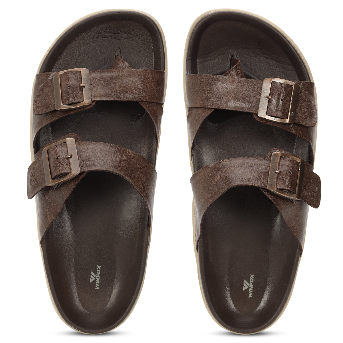 WINFOX Root Buckled Sandals for Men — Brown