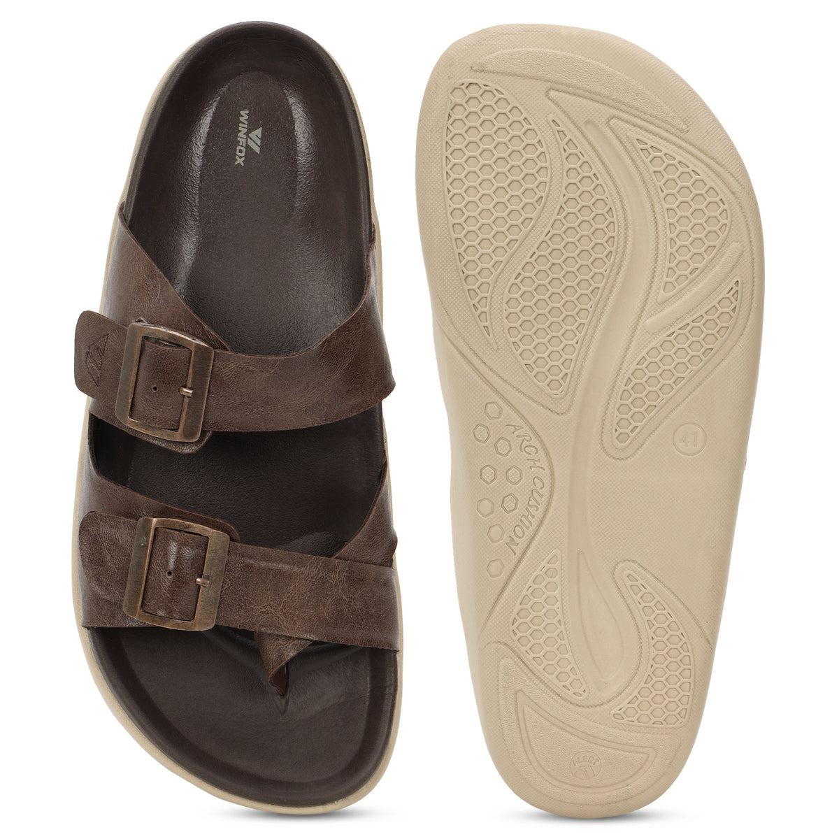 WINFOX Root Buckled Sandals for Men — Brown