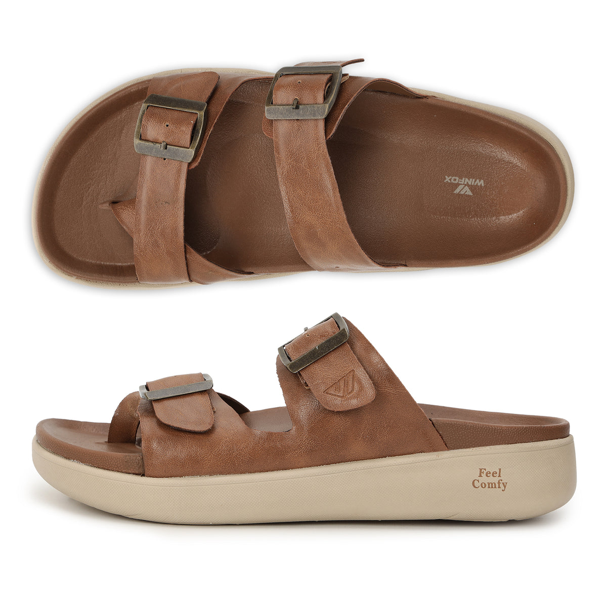 WINFOX Root Buckled Sandals for Men — Tan
