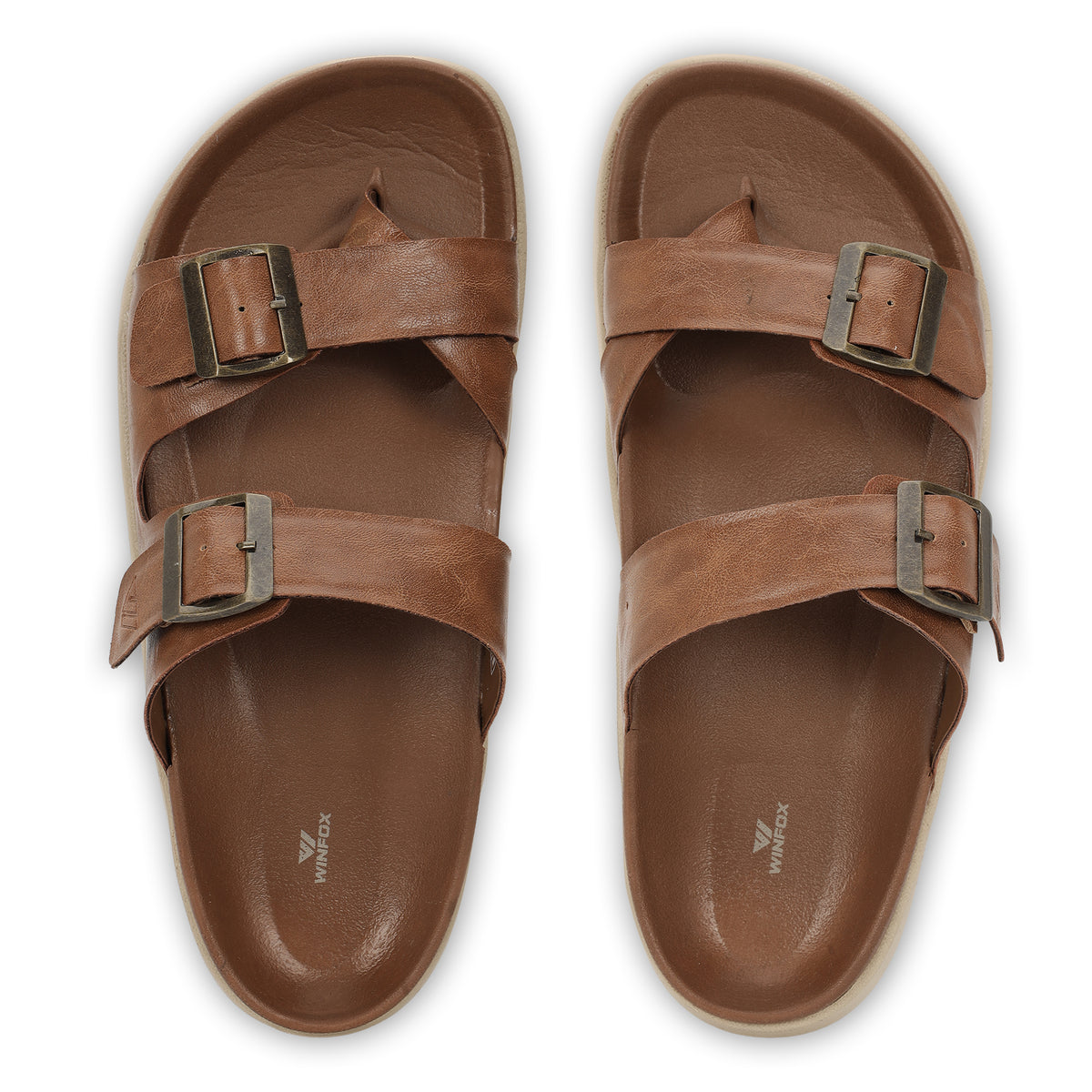 WINFOX Root Buckled Sandals for Men — Tan