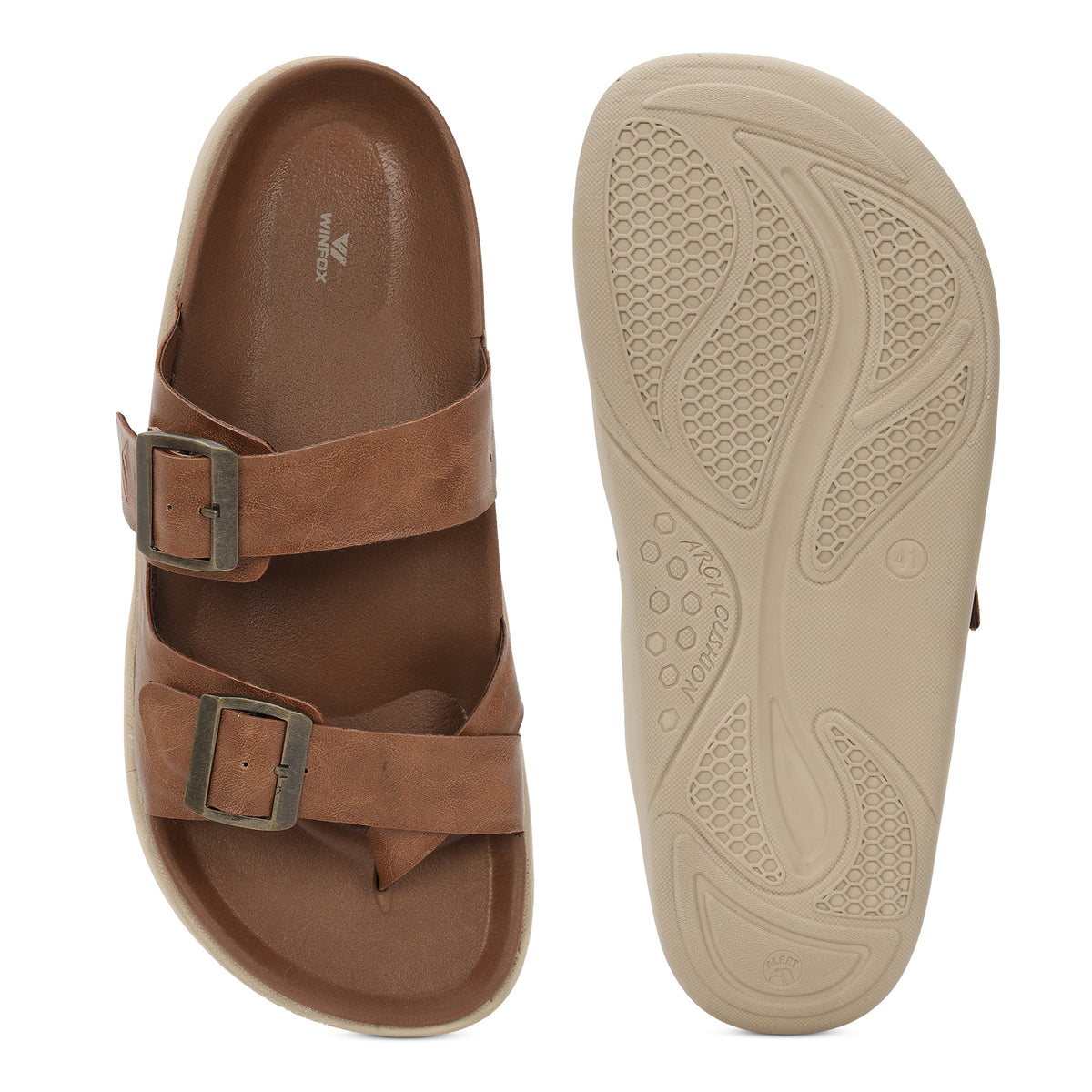 WINFOX Root Buckled Sandals for Men — Tan